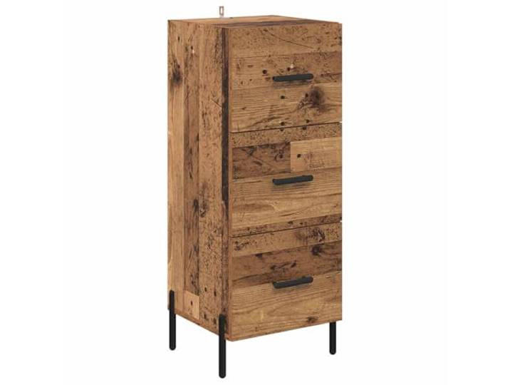 TEKGHUT Sideboard Altholz 34 x 34,5 x 90 cm Holzwerkstoff Schwarze Stangengriffe, stabile Beine, viele Fächer und Schubladen, Pflege mit trockenem Tuch
