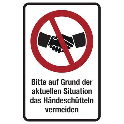 Hinweisschild, Händeschütteln vermeiden, Folie, 150 x 100 mm - 100x150 mm Folie selbstklebend