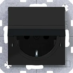 Hager Steckdose SCHUKO mit Klappdeckel, Feder, arretierbar, EHBS, IP44 fähig, Steckklemmen, A.x/C.x, nachtschwarz glänzend