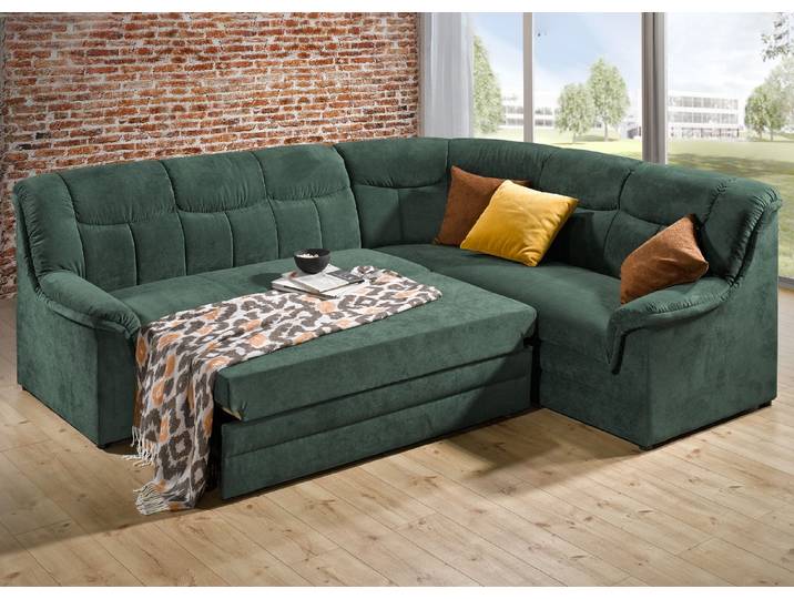 Polsterecke mit Bettfunktion, grün, 250x205 cm, Funktion links