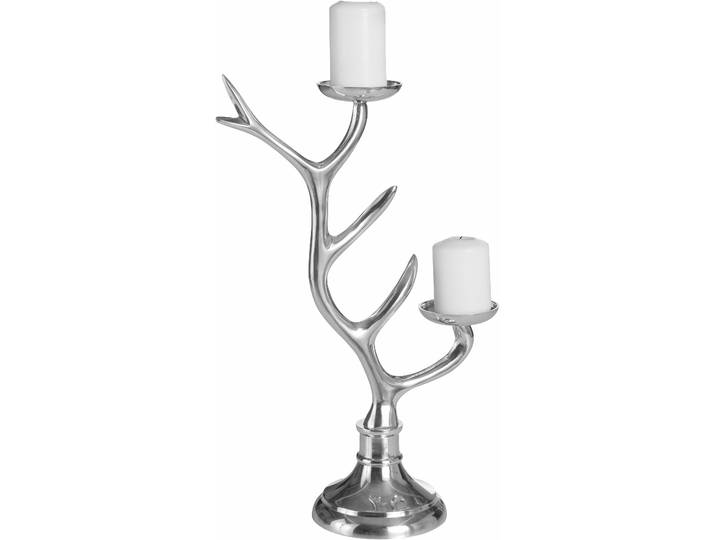Kerzenhalter OTTO HOME Geweih , silber (silberfarben), H:47cm, Aluminium, Kerzenhalter, Kerzenhalter, mit Schmuckhalter