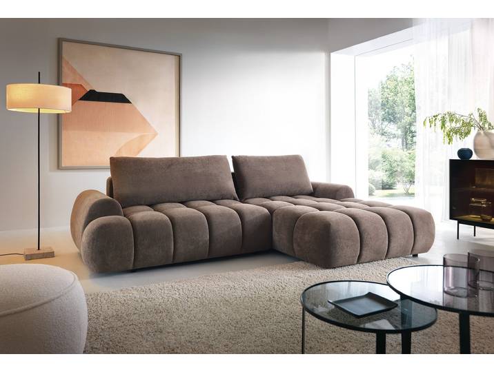 Masseno Ecksofa GARDA mit Schlaffunktion und Bettkasten, Ausziehbares Bettsofa - Braun, GOBI 06