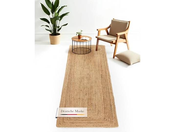 carpetfine Juteteppich Nele Läufer Brücke Beige handgewebt aus Jute 60x180 cm Moderner Naturfaserteppich im Boho Style für Küche, Flur und Brücke