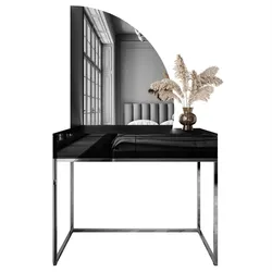 SCHMINKTISCH schwarz QUINNIE GLAMOUR mit LED-Spiegel rechts PUSH OPEN
