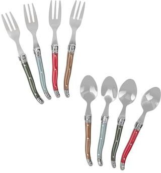 French Home 8-Piece Laguiole Dessert or Cocktail Spoon and Fork Set - Holly Berry