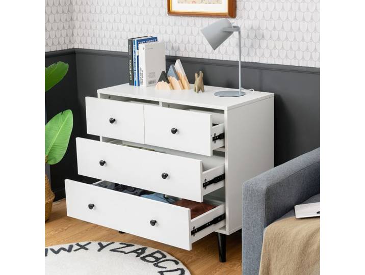 GOPLUS Commode à 4 Tiroirs 80x39 5x77CM avec Dispositif Anti-basculement et Poignées Pratiques Style Moderne Blanc