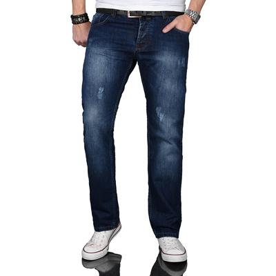 Regular-fit-Jeans ALESSANDRO SALVARINI "ASJulio", Herren, Gr. W34L34, Länge 34, blau (as, 062, dunkelblau), Denim/Jeans, Obermaterial: 100% Baumwolle, Destroyed-Effekte, leichte Abriebeffekte, Jeans, mit geradem Bein