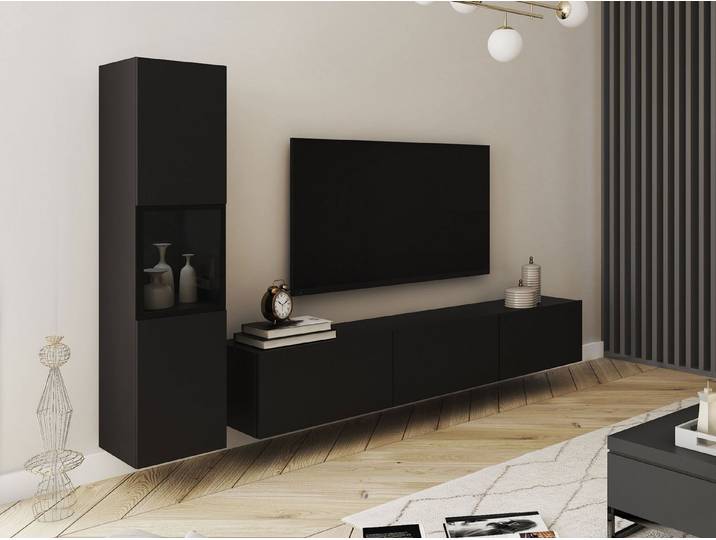 MIRJAN24 Wohnwand Berlin I, (2er-Set, Vitrine, TV-Lowboard), Beleuchtung als Option