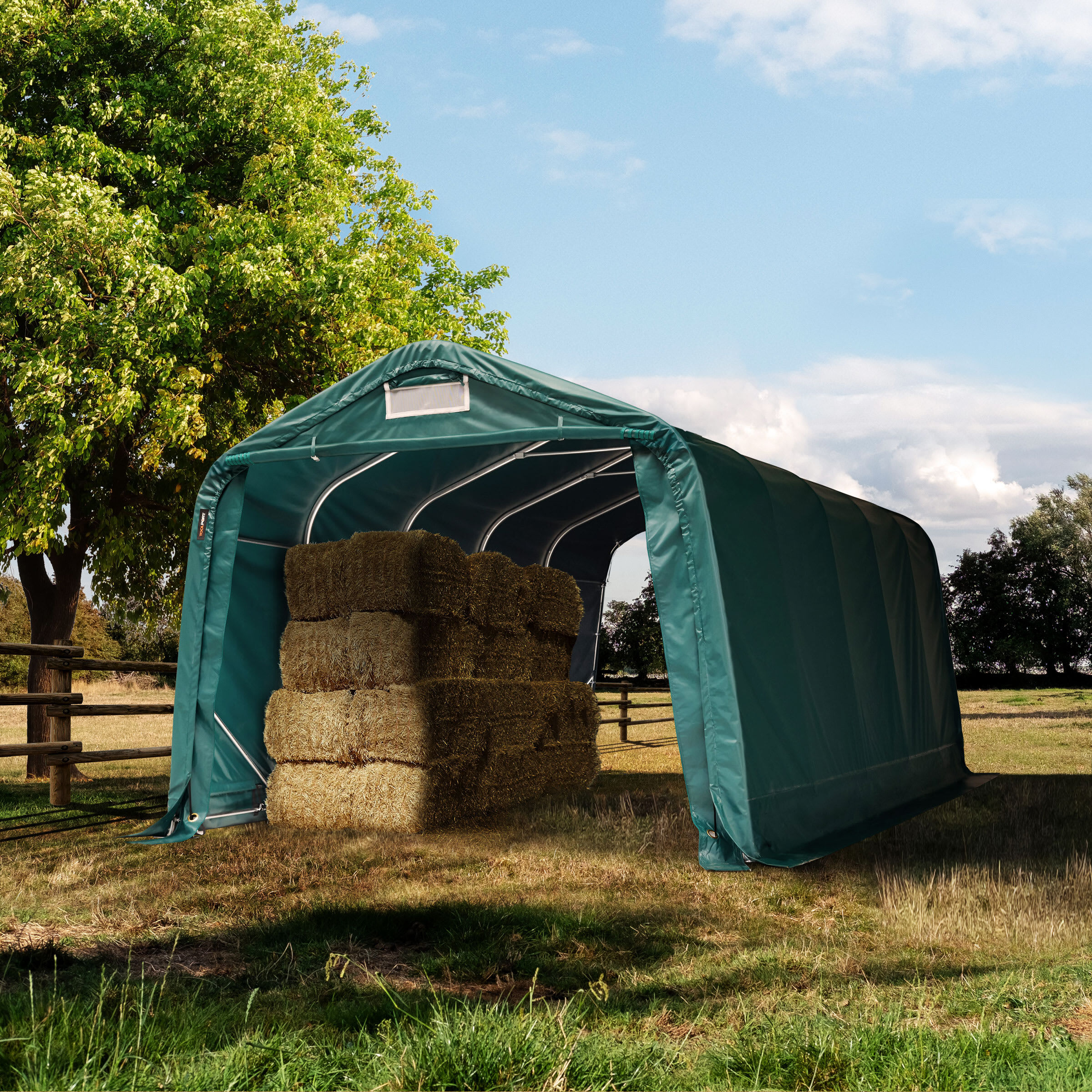 TOOLPORT Field shelter 3.3x6.0m, PRIMEtex 2300, dark green, concrete - (99540)