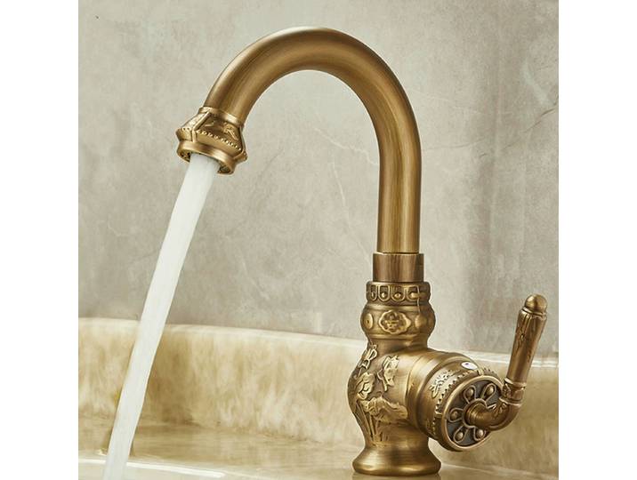 Robinet de salle de bains sculpté Antique, robinets de lavabo en laiton, robinet d'évier de salle de bains chaude et froide, robinet de lavabo monté sur le pont, robinet mitigeur d'eau