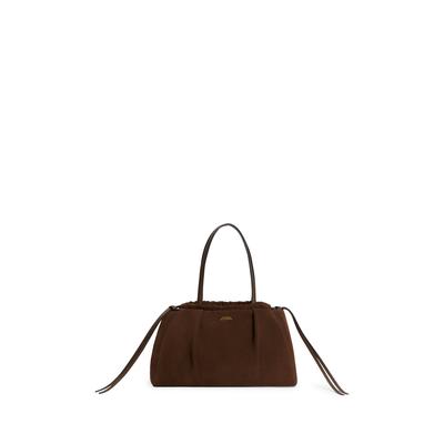 Hobo TOMMY HILFIGER "SOFT LEATHER HOBO SUEDE", Damen, Gr. B/H/T: 42cm x 24cm x 14cm, braun (dunkelbraun), Nappaleder, Veloursleder, Taschen Hobo, Damen Handtasche, Schultertasche mit Kordelzug