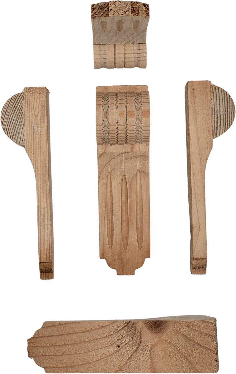 Set van 5 smalle vuren houten console meubelbeslagstukken