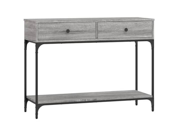 HAQWRDQSG Konsolentisch Grau Sonoma 100x34,5x75 cm Metallgestell Schlanker Anrichtetisch für Flur und Schlafzimmer mit Schubladen und unterer Ablage für Ordnung und Dekoration.