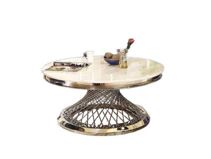 Table Basse Ronde Verre Marbré Blanc & Chrome - DELUXE Ø 100 cm