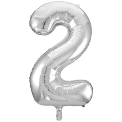 Folienballon Zahl 2 silber