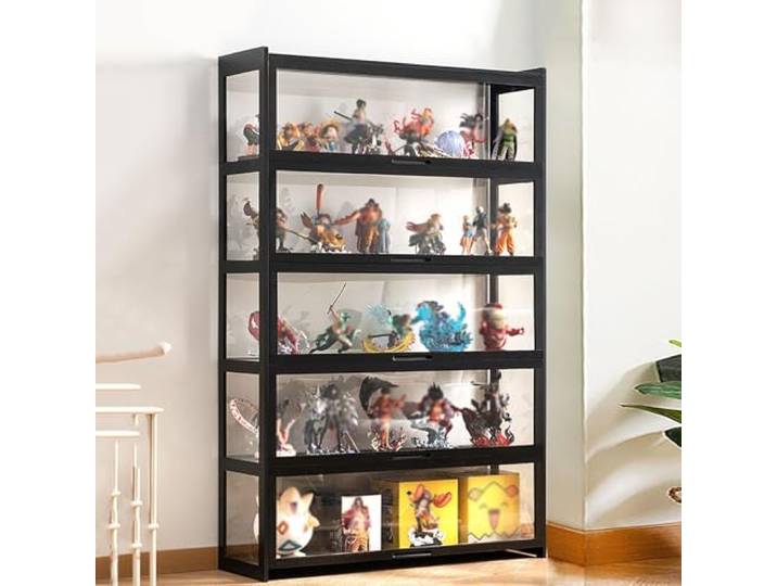 Hynbdes Acryl-Vitrine, Wohnzimmer Vitrine, Vitrine, Tough Texture, versiegelt und staubdicht, geeignet für Verschiedene Szenarien (5 Tiers Schwarz 110-34-172 Transparent auf Allen Seiten)