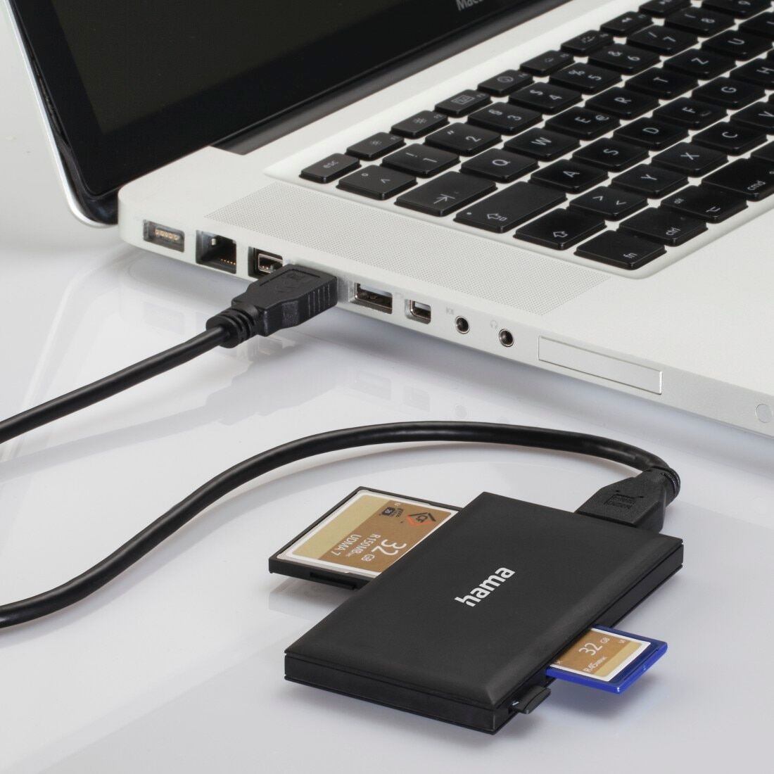 Hama Speicherkartenleser "USB-3.0-Multi-Kartenleser, SD/microSD/CF/MS", schwarz, B:9,03cm H:5,03cm T:0,9cm, Chipkartenleser, Speicherkartenleser