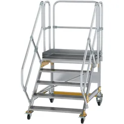 Munk, Leiter + Gerüst, Plattformtreppe 45° fahrbar Stufenbreite 1000mm 5 Stufen Aluminium geriffelt (Plattformleiter, 46 cm)