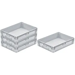 PROREGAL 4x Euro-Norm Großbehälter | HxBxT 17x60x80cm | 72 Liter | Glatter Boden | Grau  | Eurobehälter, Transportbox, Transportbehälter
