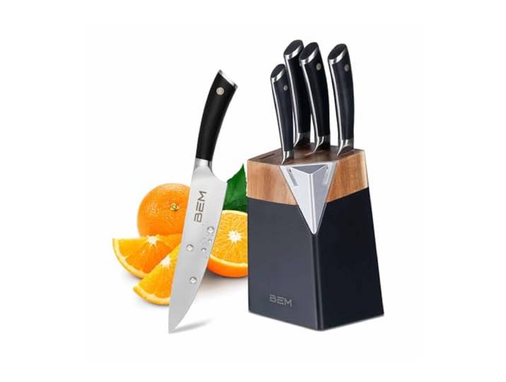BEM 6-tlg. Master Chef Messerblock mit Messer und Schärfer Messerset mit Block inkl. Kochmesser, Brotmesser, Gemüsemesser, Aufschnittmesser, Universalmesser