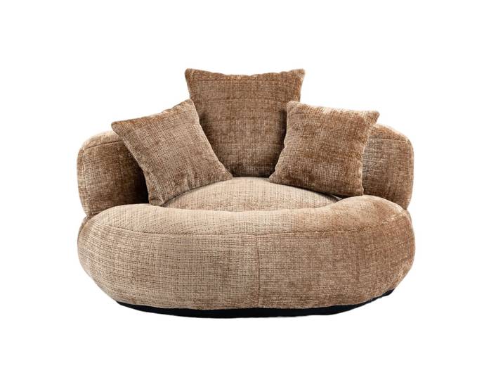 Fauteuil rond lounge en tissu chenille avec coussins
