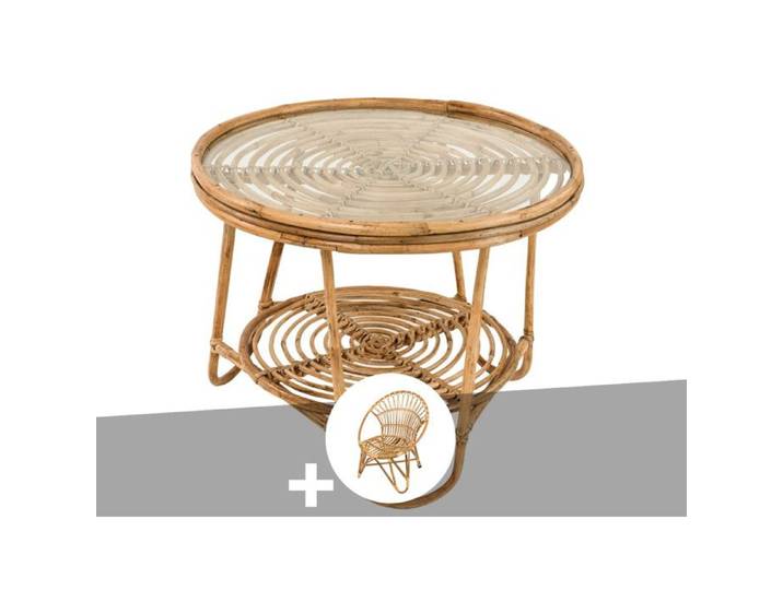 Ensemble salon de jardin bohème fauteuil rotin rond + table basse - Jardiline