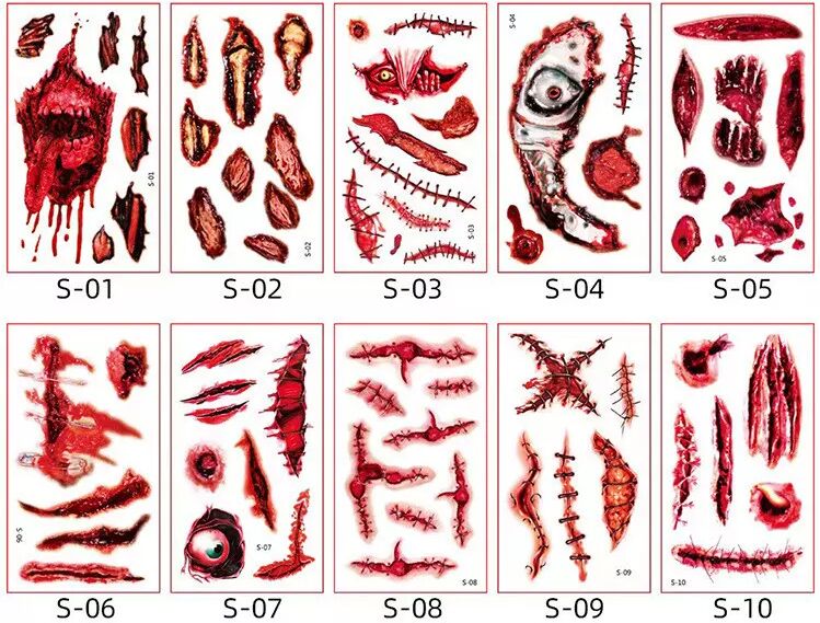 INF Tatouages temporaires pour Halloween 10 feuilles