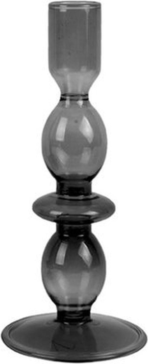 Present Time Candle Holder Glass Art Bubbles Medium Black 2 stuks
