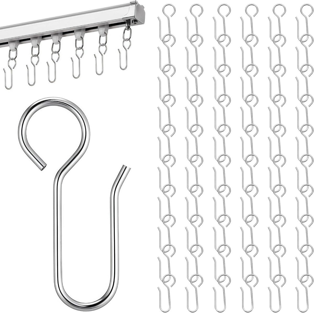 60 stuks Roestvrij stalen gordijnhaken in zilver, 35x18mm