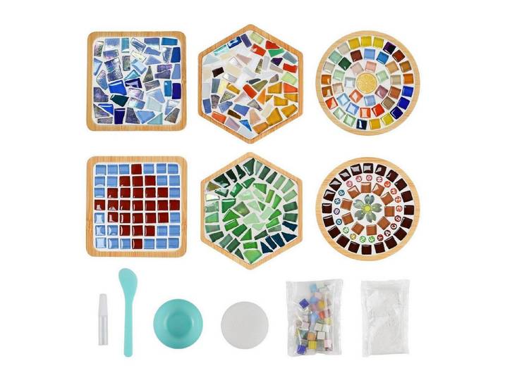 LuxusKollektion Kreativset Mosaik Untersetzer Bastelset 6er Glas Holz Deko Unikate
