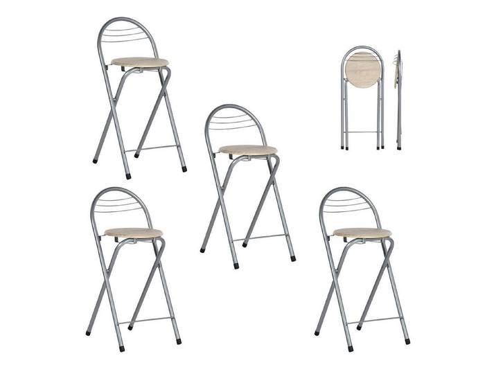 LuxusKollektion Barhocker Barhocker Klappbar Lehne 4 Barhocker Holzmaserung und Silber