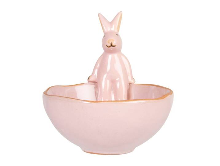 Schale aus rosafarbenem Porzellan mit Hase