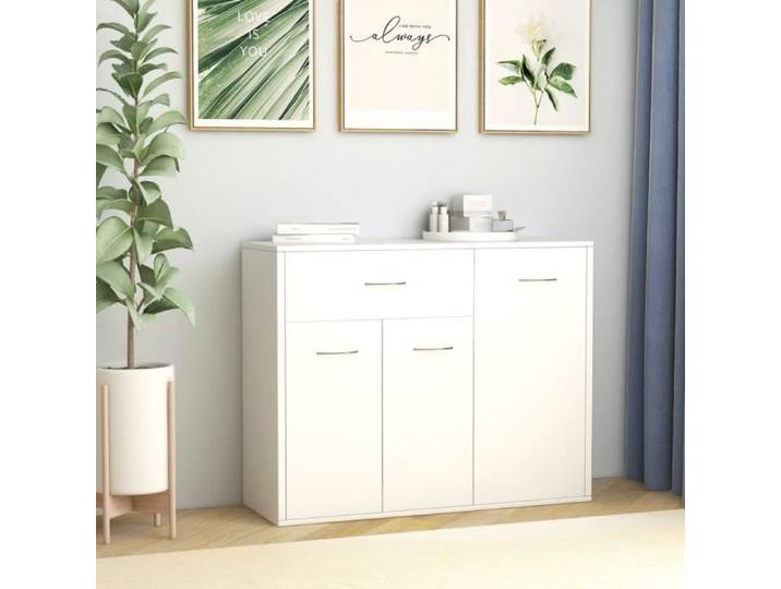 950 HOM Buffet bas contemporain - Buffet de cuisine Blanc BEST Buffet Blanc 88x30x70 cm Aggloméré Maison BlancBuffets & bahuts