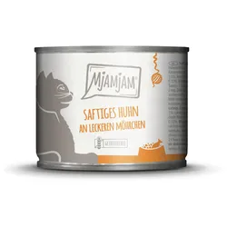 MJAMJAM Leckere Mahlzeit 200g Dose Katzennassfutter Sparpaket 12 x 200 Gramm saftiges Huhn an leckeren Möhrchen