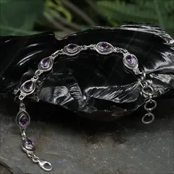 Drachensilber Amethyst 925 Silber Edelstein Armband zeitloser Damen Armschmuck - Rot;Lila