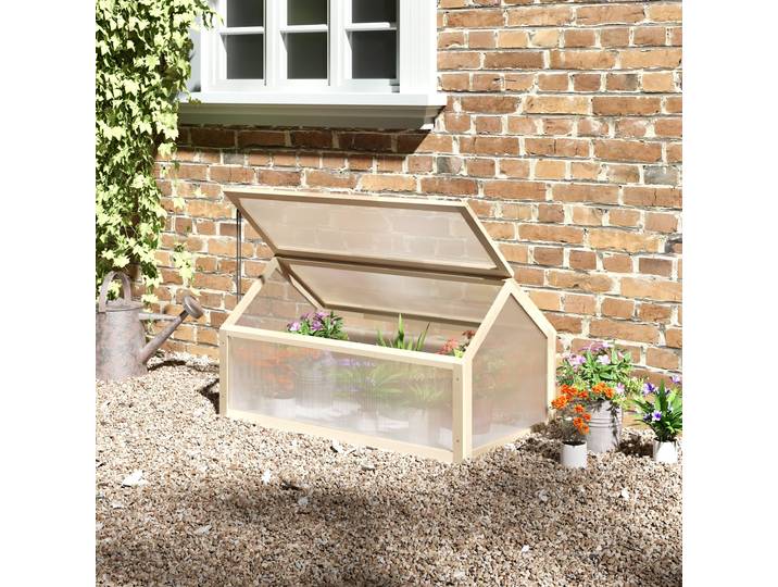Outsunny Mini Serre Bois Polycarbonate 90x52x49,5 cm Nature