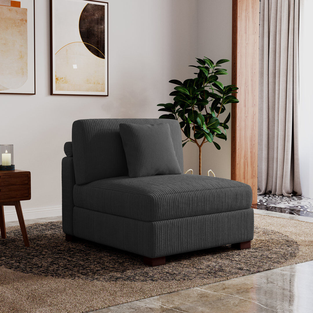 Ebern Designs Upholstered Corduroy Armless Grey 85cm H X 89cm W X 107.5cm D