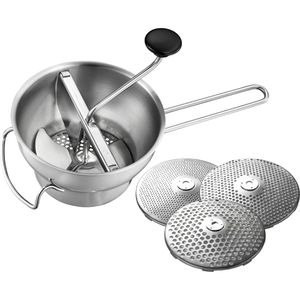 Gefu Passiermühle 89210 Flotte Lotte manuell, silber, Ø 21 cm, mit 3 Lochscheiben, fein / mittel / grob, aus Edelstahl, 3 Stück