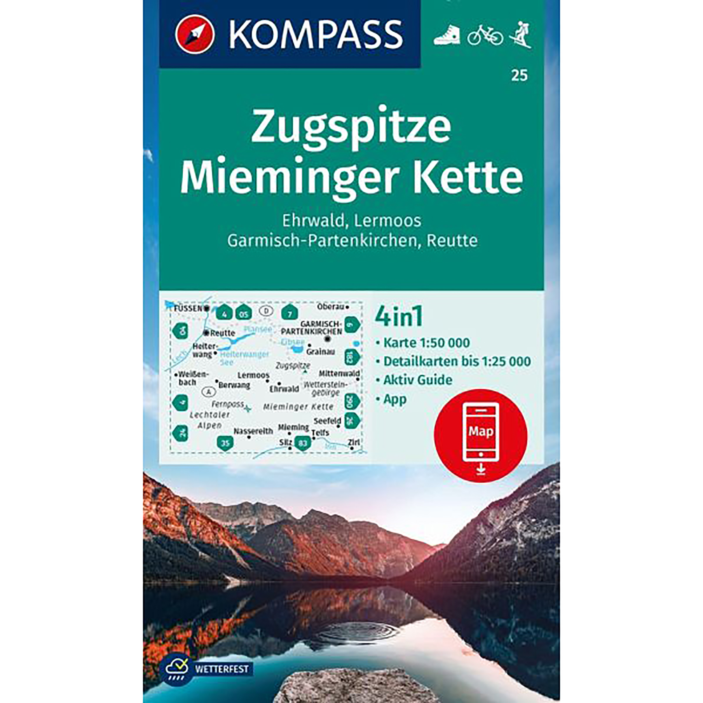 Kompass Verlag WK 25 Zugspitze - Mieminger Kette Topografische Karten tuerkis