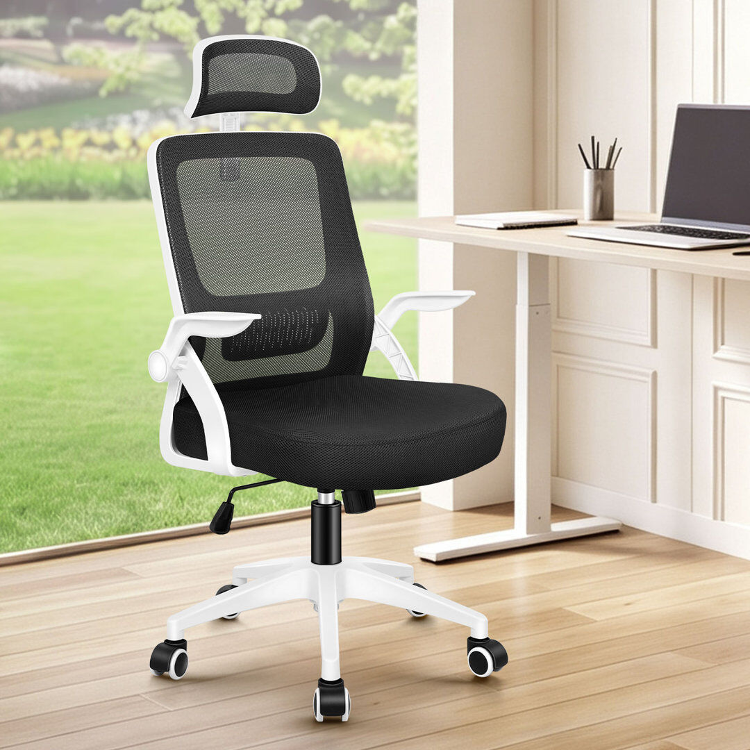 Rebrilliant Mesh Office Chair Ergonomic Gas Lift Swivel Tilt Computer Gaming White/Black 62cm W X 62cm D