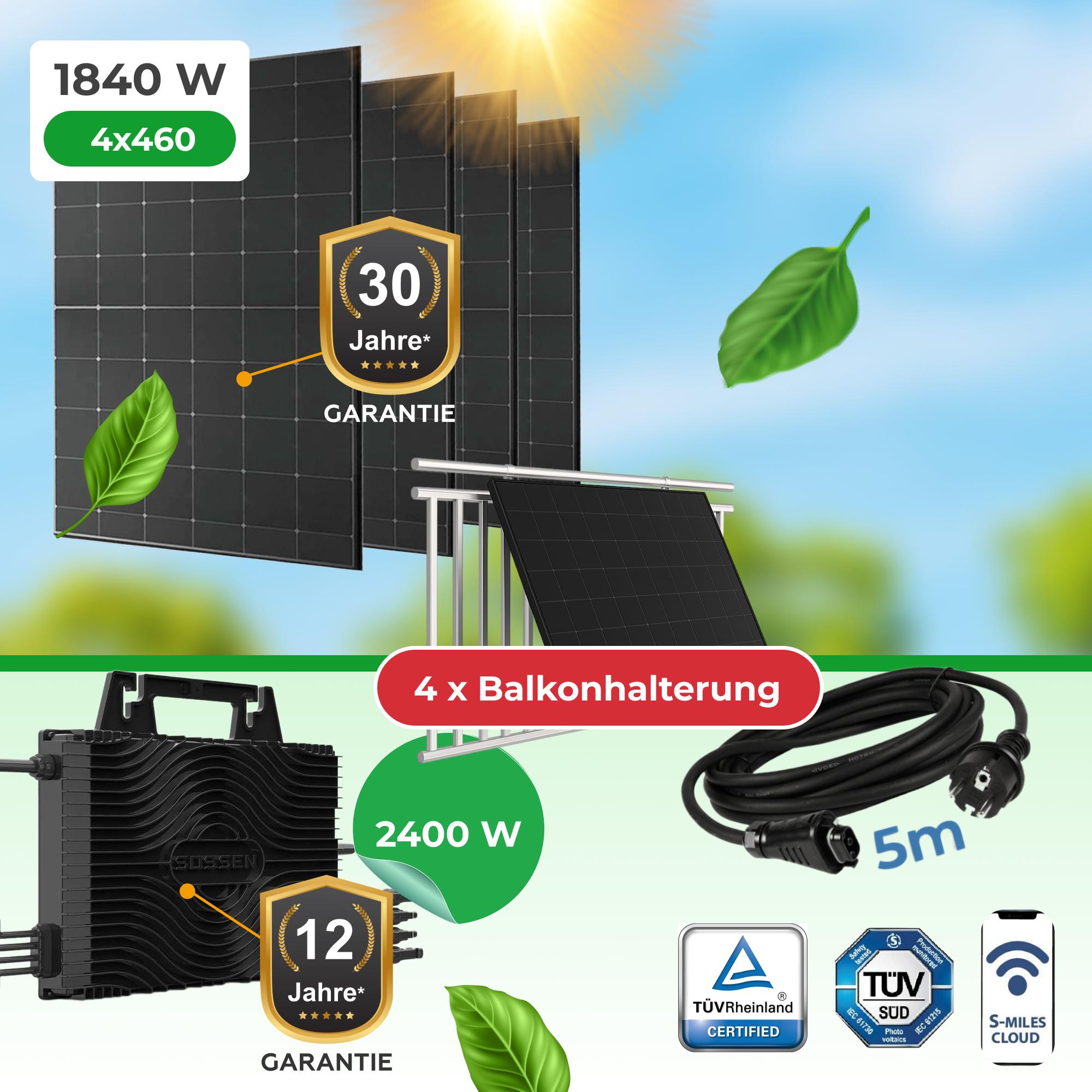 1840W Balkonkraftwerk Mit 2400W Wechselrichter mit WiFi & Bluetooth, Drosselbar 800-2000W einstellbar, inkl. Balkonhalterung für Balkongeländer