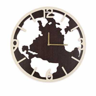 Uhr OTTO HOME "runde Wanduhr mit Quarzuhrwerk, ca.39,5cm", braun (schwarz, natur), B:39,5cm H:39,5cm T:3cm, Wanduhren, Uhr, aus MDF mit goldfarbenen Zeigern, Landkarte, Weltkarte