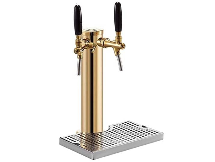 JSDQQG Bierturm Edelstahl, Bierspender mit Zapfhähne, Bierspender Getränkespender Mit Tropfschale Trinksäule Zapfsäule Bier Draft Bier Turm Verwendung Für Home Bar Pub,Double Faucet+Drip Tray