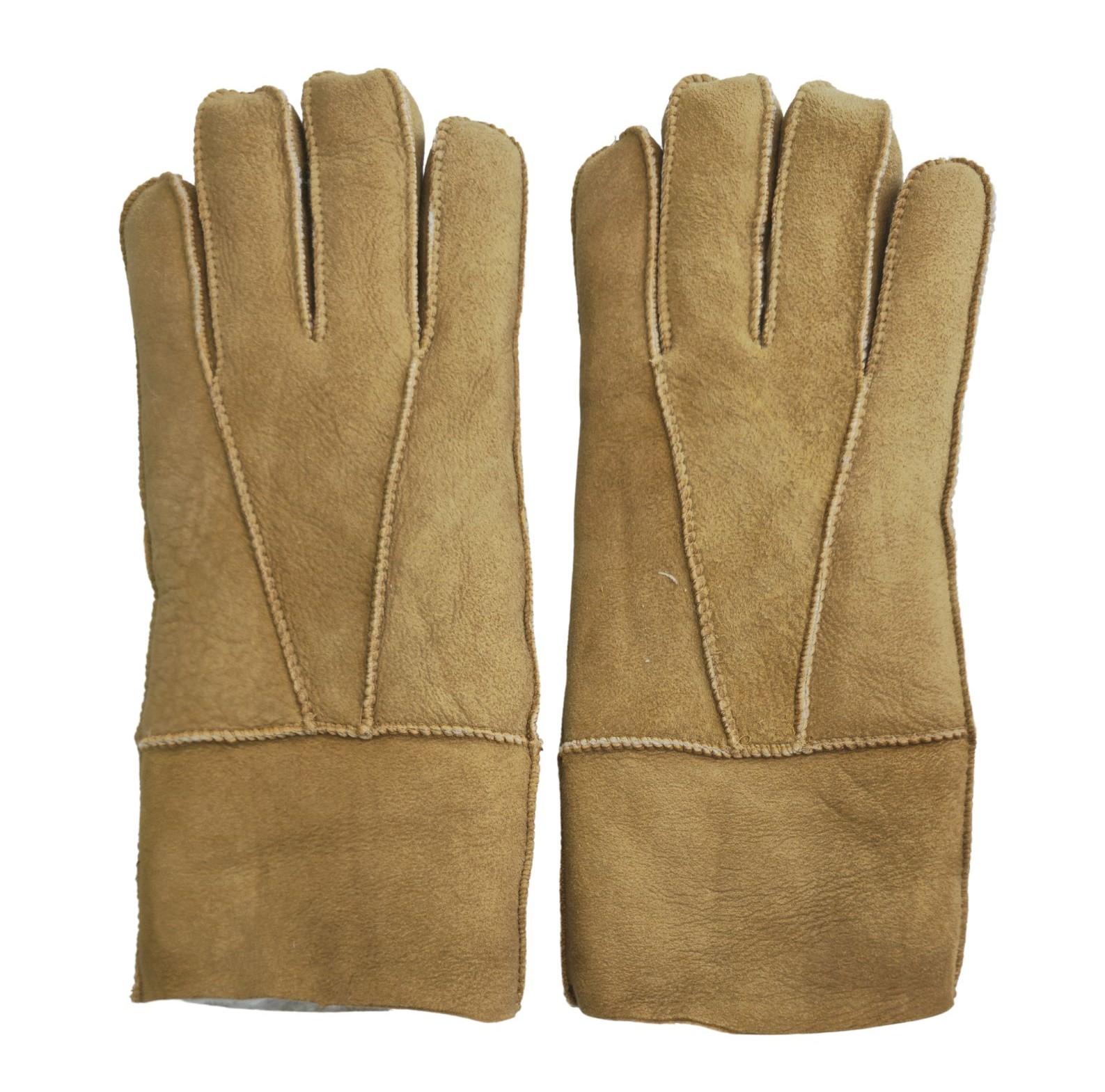 Hellbraune Unisex-Handschuhe aus Schaffell-Wildleder mit aufrollbaren Bündchen