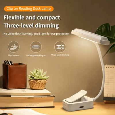 Inspire Curations Type C Rechargeable LED Clip On Desk Lamp 360 Gooseneck Dimmable Reading Light horizontal