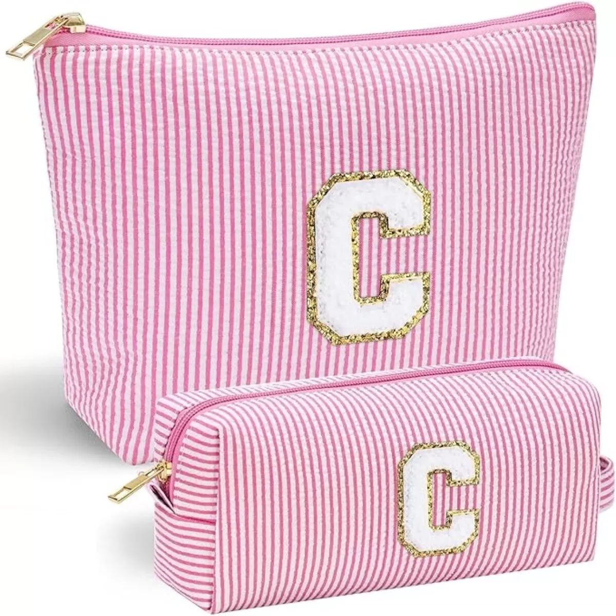 INF Ensemble de 2 trousses de maquillage de voyage avec lettre "C" - Organisateur cosmétique en tissu Oxford
