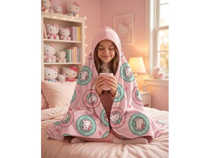 Hello Kitty Deken met capuchon 120 x 150 cm Roze