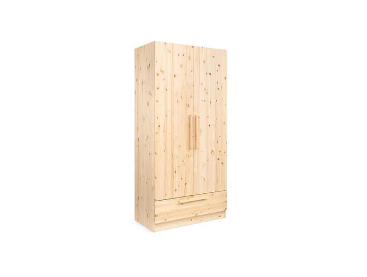 Ehrenkind Kleiderschrank Linia 100 cm aus Kiefernholz (inkl. Kleiderstange, 2 Einlegeböden und Schublade, praktischer Stauraum auf Bodenhöhe) Schublade mit Vollauszug für zusätzlichen Stauraum