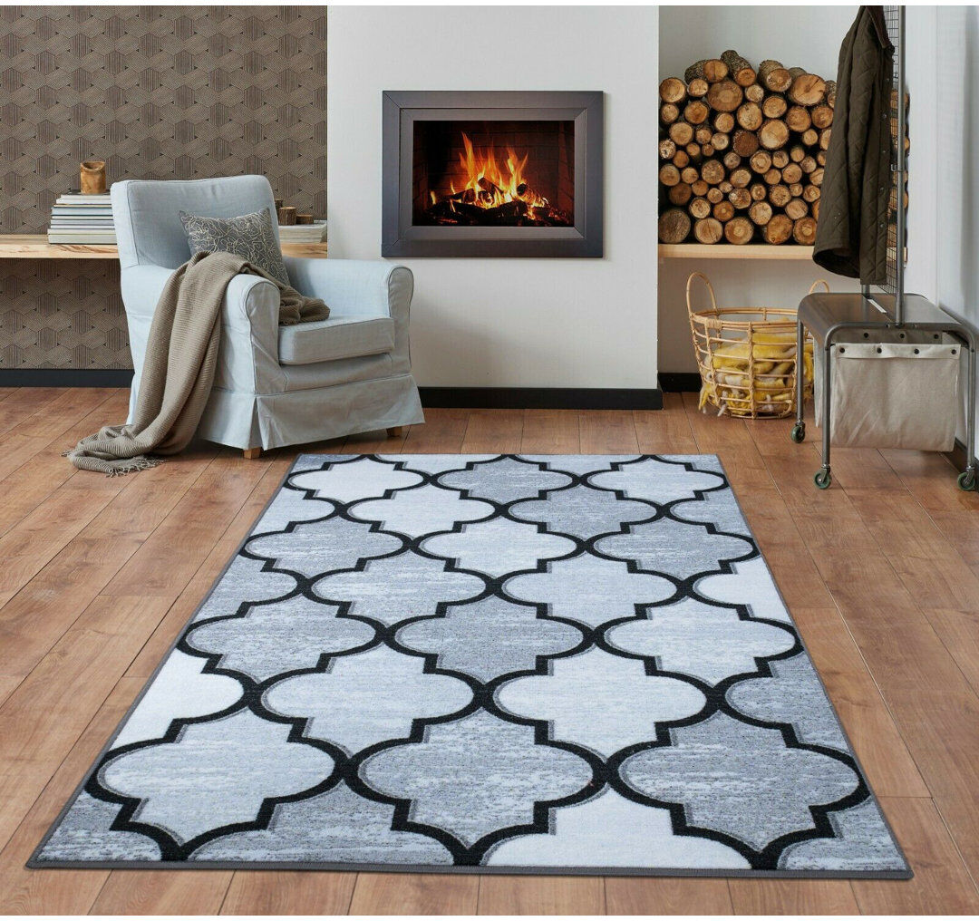 Rosalind Wheeler Auren Geometric Flokati Gray Rectangle 160 x 230cm