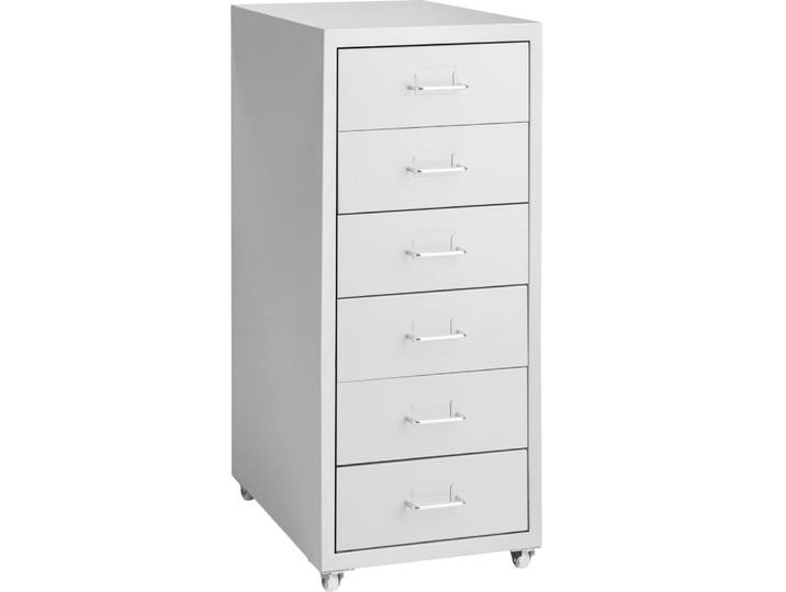 Caisson de bureau à roulettes en acier avec 6 tiroirs gris clair